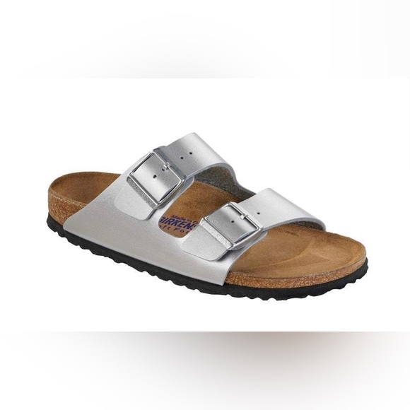 Birkenstock Shoes - Birkenstock ARIZONA Silver/Black SFB Sandal Size 37